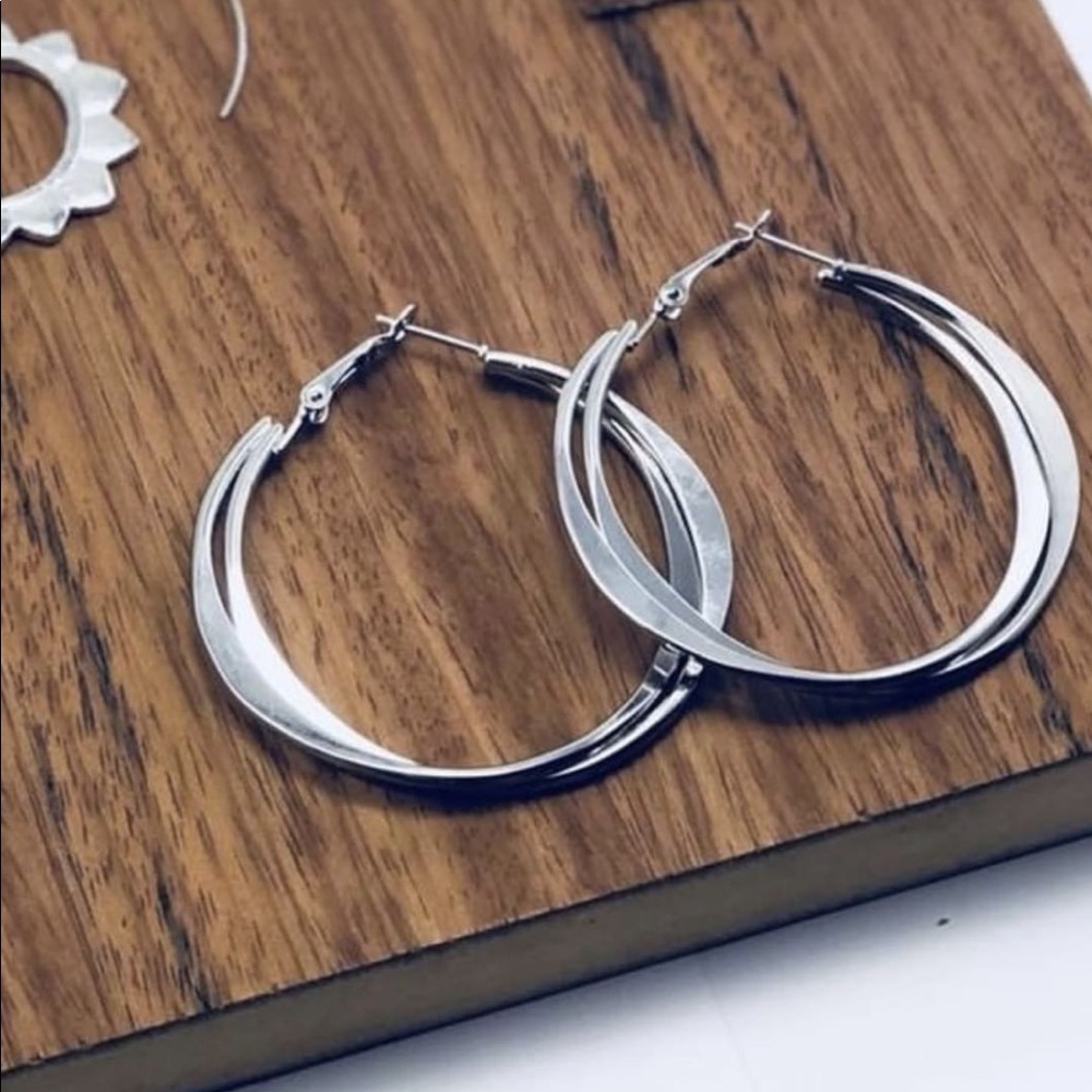 Double Layer Silver Hoops - image 2